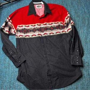 Cumberland Outfitters Western Aztec Button Up Shirt in Red Black White